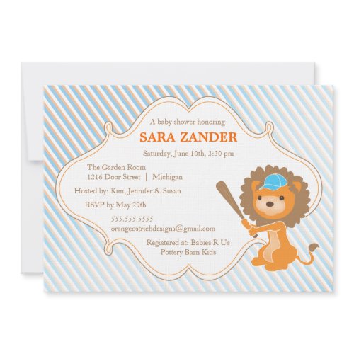 Baseball Lion Baby Shower Invitation invitation