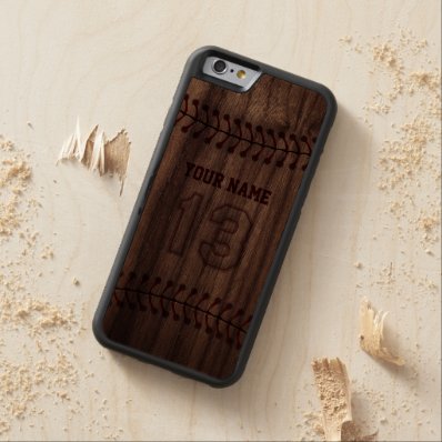 Baseball Number 13 with Your Name - Wooden Sporty Carved® Walnut iPhone 6 Bumper Case