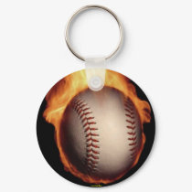 Baseball On Fire Keychain