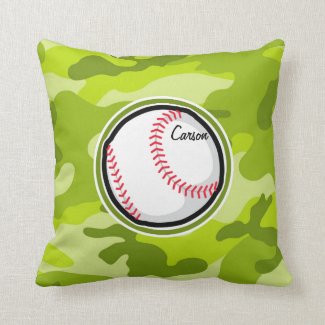 Baseball on Green Camo, Camouflage Pillow