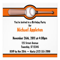 Baseball Orange Birthday Invitations