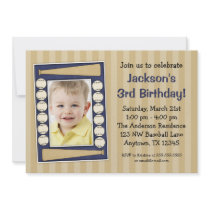 Baseball Photo Birthday Party Blue Invites