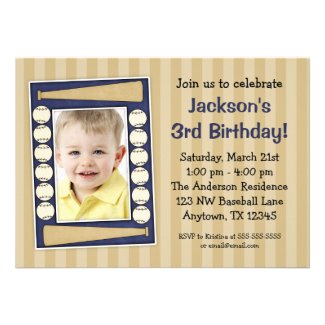 Baseball Photo Birthday Party Blue Invites