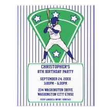 Baseball Player Blue Birthday Party Personalized Invitations