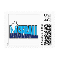 baseball player silhouette and text logo postage stamp