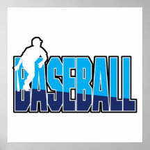 baseball player silhouette and text logo posters