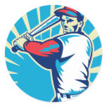 Baseball player with bat batting retro stickers