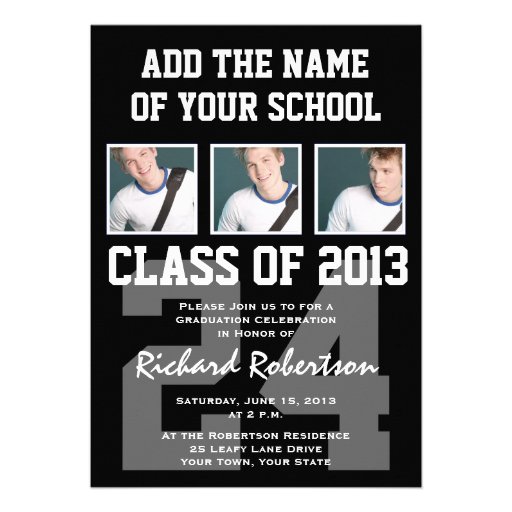 Baseball Player's Graduation with Uniform Number Custom Invites (front side)