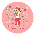 Baseball Princess Round Stickers