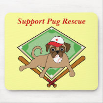 Baseball Pug Mousepad (red) Customizable