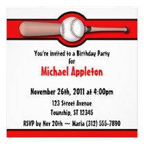 Baseball Red Birthday Invitations