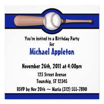 Baseball Royal Blue Birthday Invitations