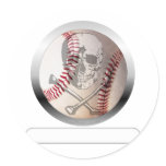 Baseball Skull and Crossbones Round Sticker