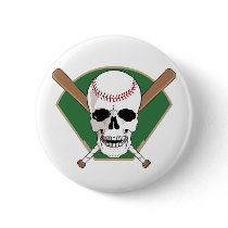 Baseball Skull Pinback Button