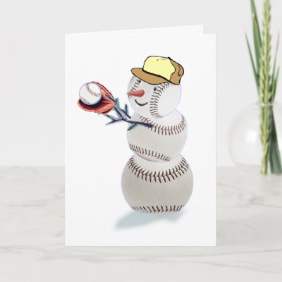 Baseball Snowman Christmas Greeting Cards