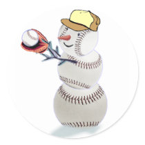 Baseball Snowman Christmas Sticker