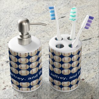 Baseball Soap Dispenser and Toothbrush Holder Set