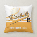Baseball Sport | DIY Name & Number | Gold & White Pillow