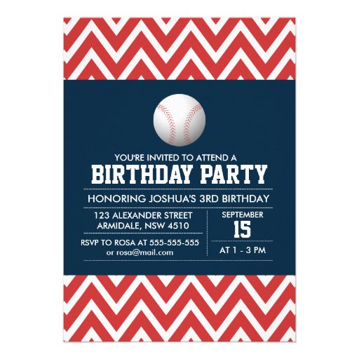 Baseball sport theme birthday boy party invitation