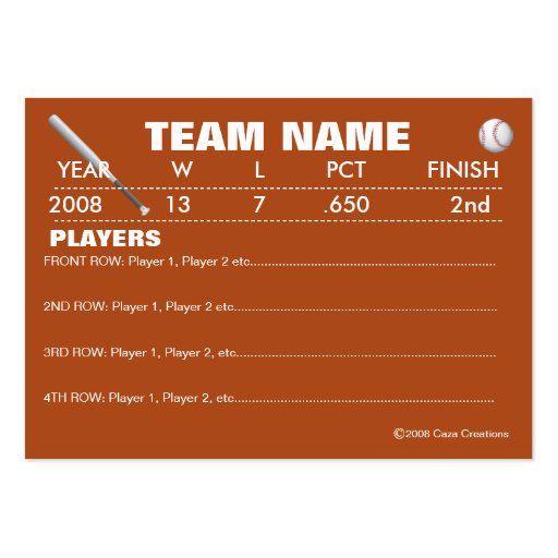 Baseball Team Card Business Card Template (back side)