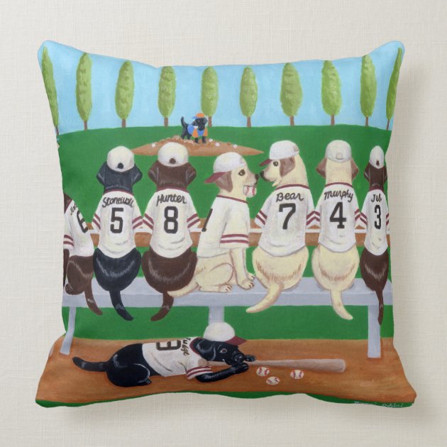 Baseball Team Labradors Throw Pillows