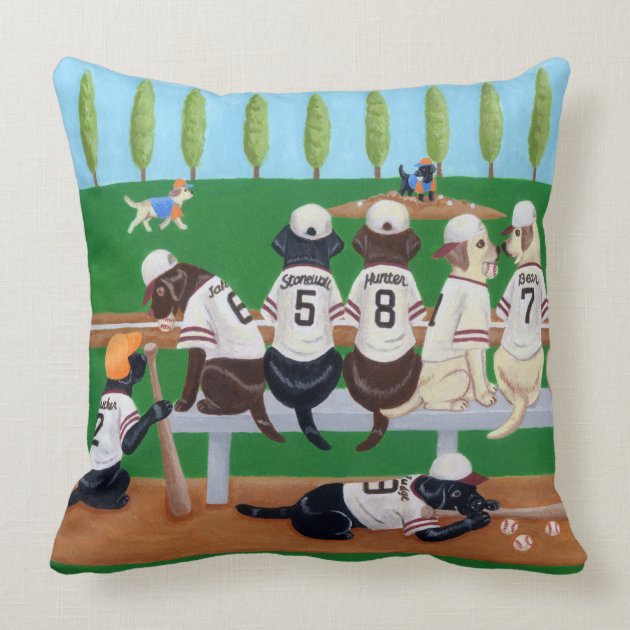 Baseball Team Labradors Throw Pillows