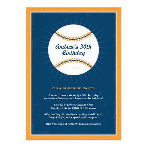 Baseball Theme Birthday Invitations | Blue Orange