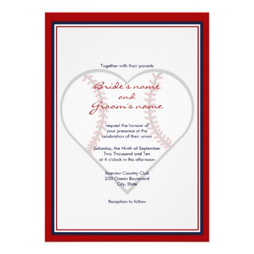 Baseball Theme Wedding Invitations (front side)