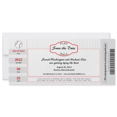 Baseball Ticket Save the Date Personalized Invite