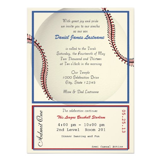 Baseball Vintage Retro 5.5 x 7.5 Bar Mitzvah Invitations