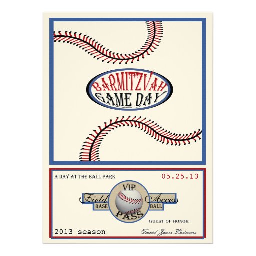 Baseball Vintage Retro 5.5 x 7.5 Bar Mitzvah Invitations (front side)