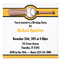 Baseball Yellow / Gold Birthday Invitations