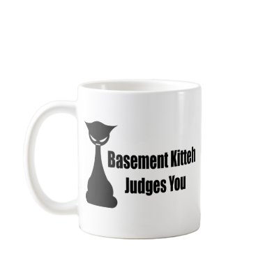 Basement Kitteh Judges You Coffee Mug by cloverbelledesigns
