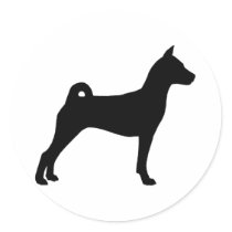 Basenji Dog (in black) Round Stickers