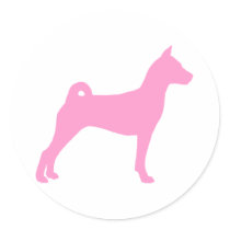 Basenji Dog (in pink) Round Sticker