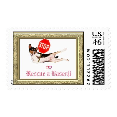 Basenji rescue postage stamp by deesbasenjis