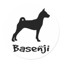 Basenji w/ Cool Text (in black) Round Stickers