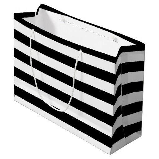 Basic Black and White Horizontal Stripes Large Gift Bag Zazzle