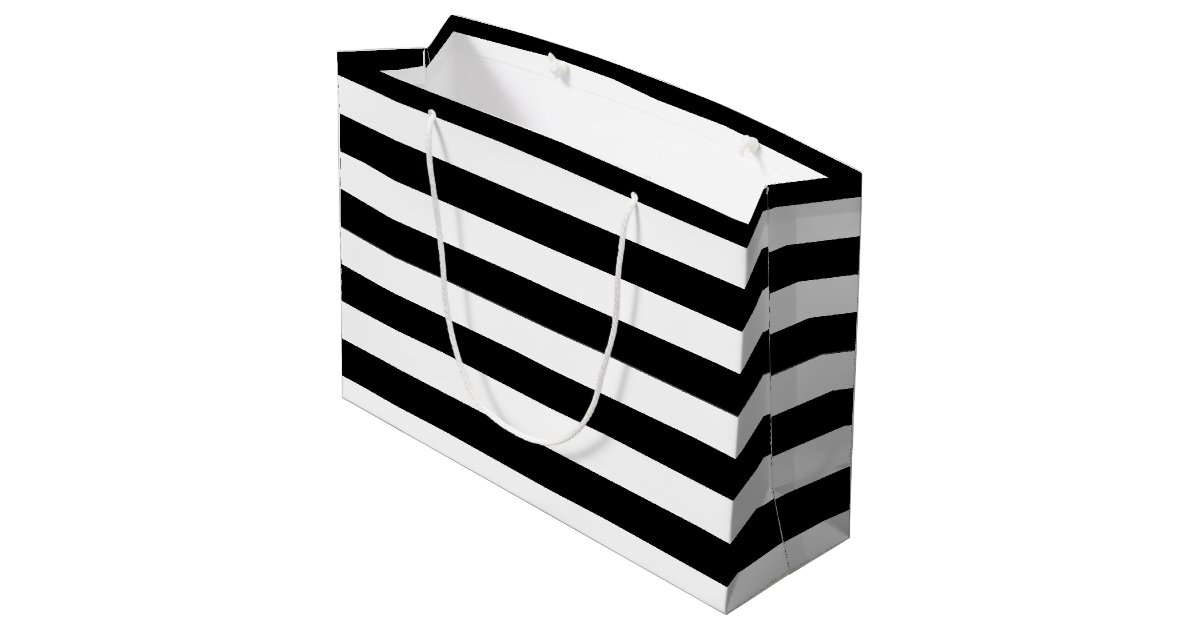 Basic Black and White Horizontal Stripes Large Gift Bag Zazzle