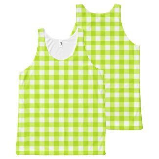 Basic Neon Lime Green Gingham All-Over Print Tank Top