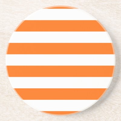 Basic Orange and White Stripes Pattern Drink Coaster by AbbyCastro