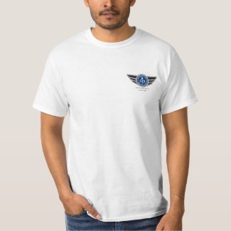Basic white T-shirt w/blue MCR logo and motto shirt