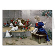 Basket Full of White Kittens and Red Roses Card
