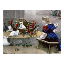 Basket Full of White Kittens and Red Roses Post Cards