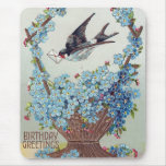 Basket of Blue Flowers Bird Birthday Mousepad