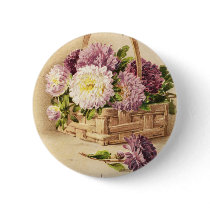 Basket of Mums Vintage Birthday Pinback Buttons
