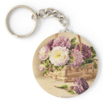 Basket of Mums Vintage Birthday Key Chain