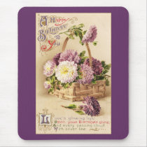 Basket of Mums Vintage Birthday Mouse Pads