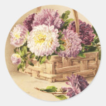Basket of Mums Vintage Birthday Round Sticker