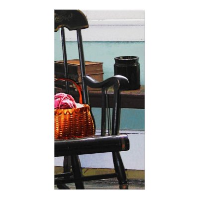 Basket of Yarn on Rocking Chair Custom Photo Card by SusanSavad